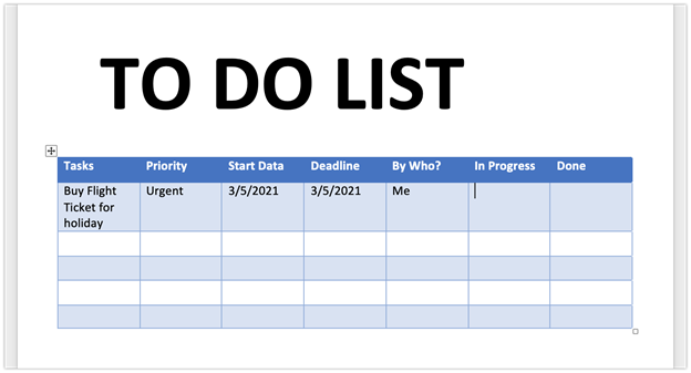 excel template to do list