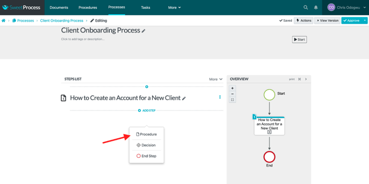 Click on "Add Step" and "Procedure"