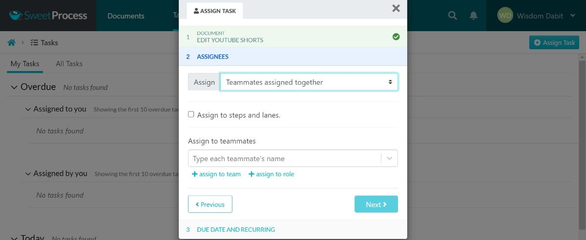 Select assignees or teammates for the task