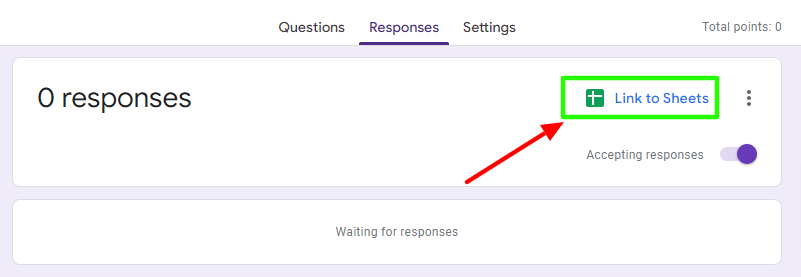 Link your responses from the quiz to Google Sheets