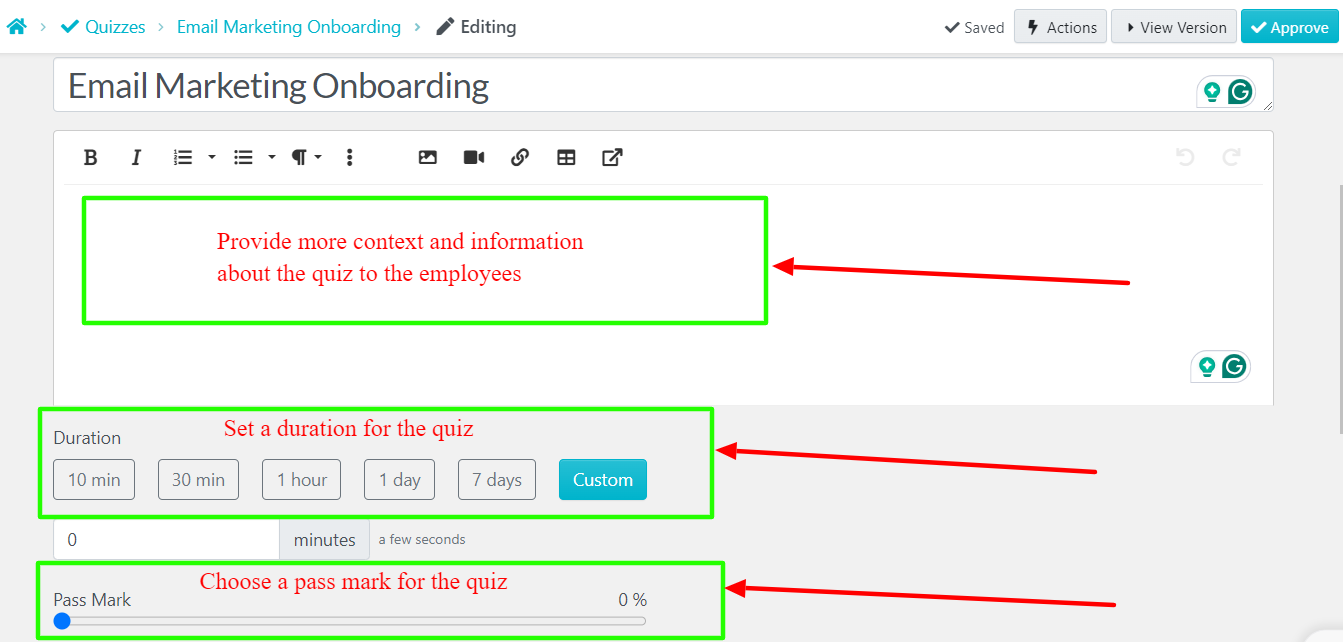 Provide more context and information about the quiz to the employees