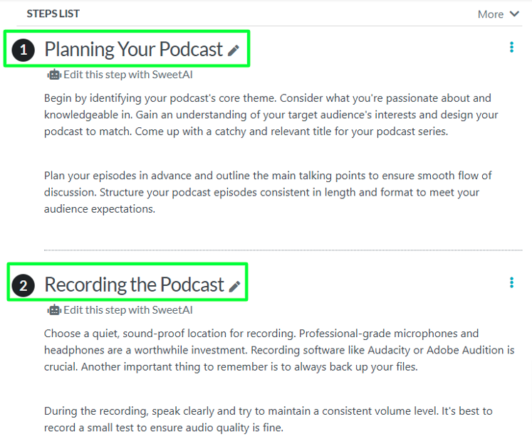 Below are some recommended steps for the “Podcast Publication Steps” procedure.