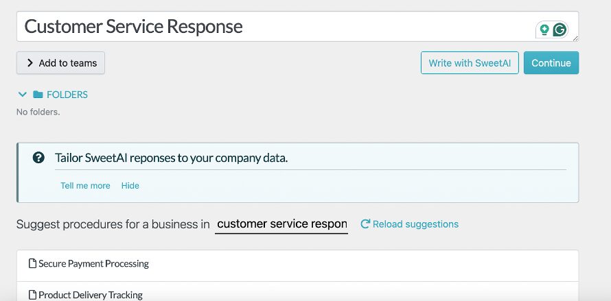 SweetProcess also provides the option to draft the procedure using SweetAI.