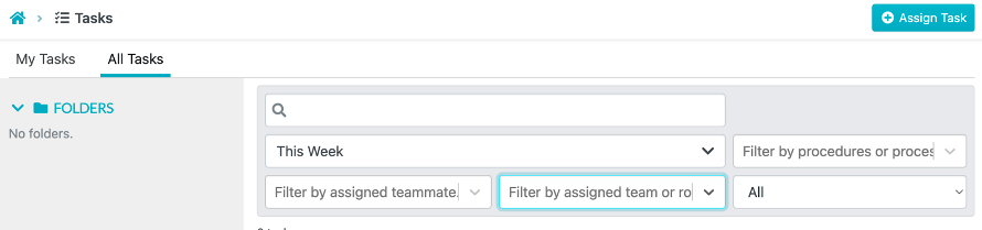 To make collaboration seamless, you need to monitor the progress. Select “Tasks” and click “All Tasks” to view which employees are working on what.