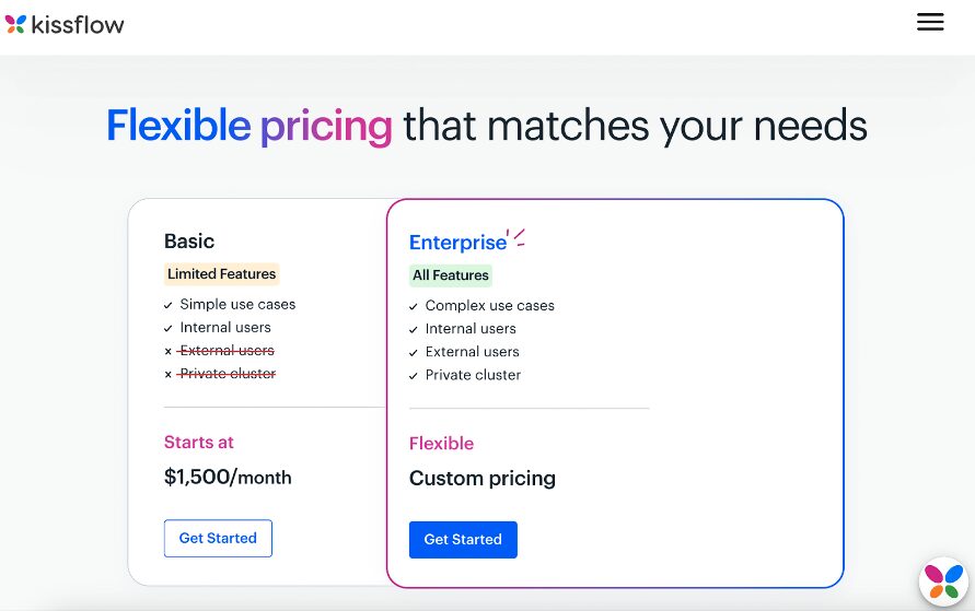 Kissflow offers two pricing plans: Basic and Enterprise.