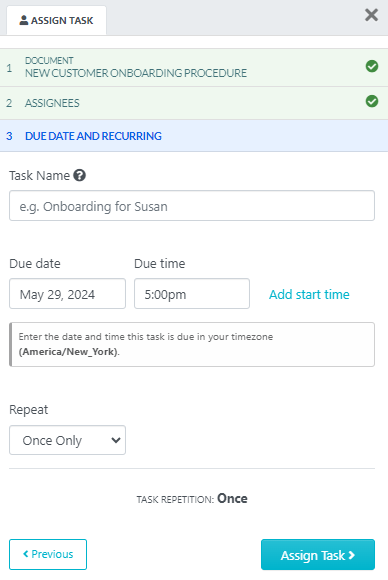 Set Due Date and Starting Time for the Task