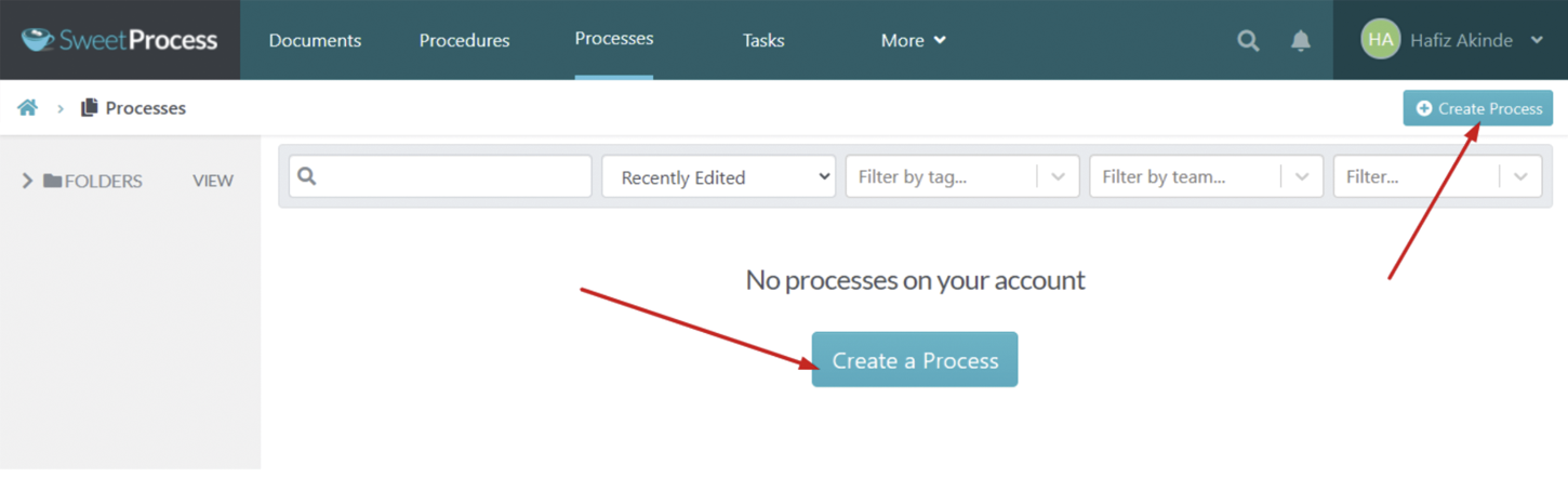 click the “Create Process” button at the top-right corner