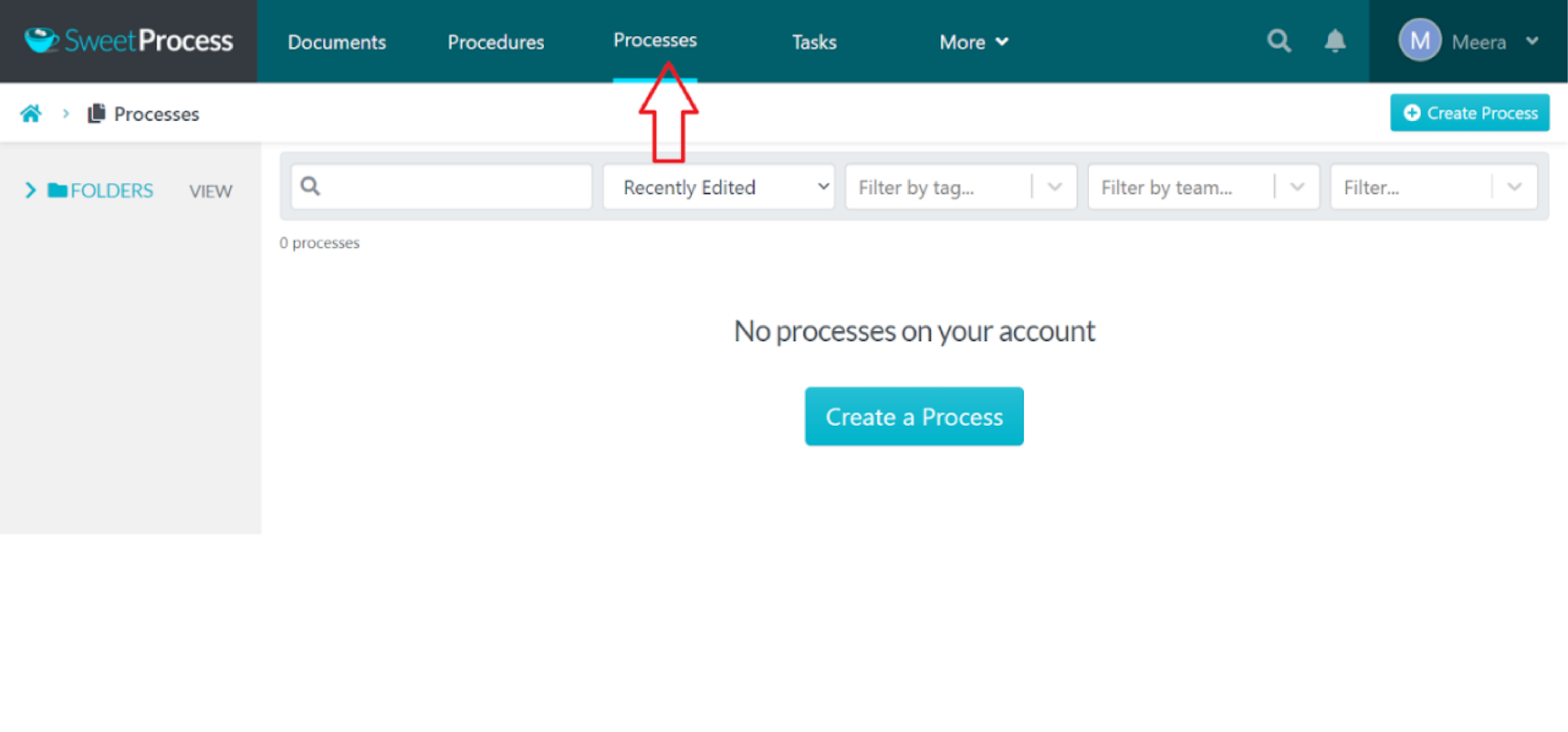 click the "Processes" button to create a new process.