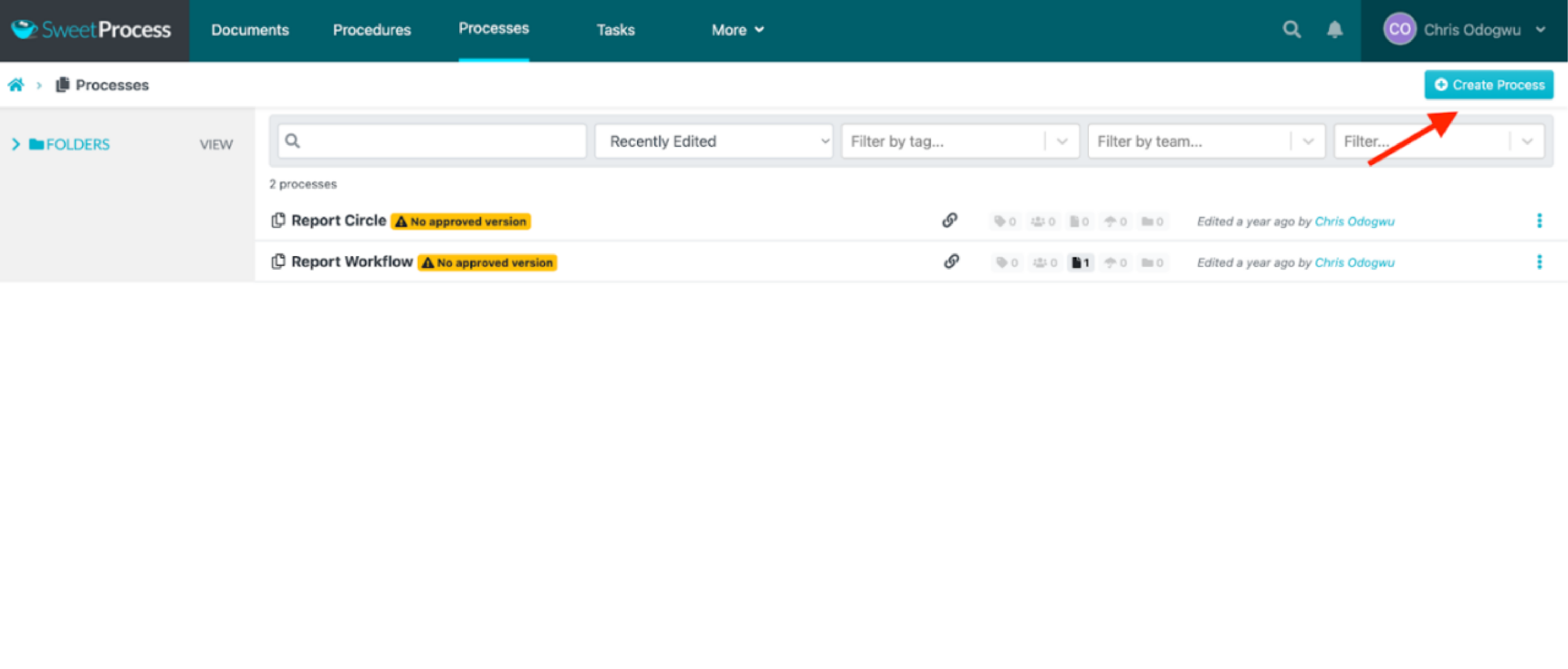 Click on “Processes” and “Create Process.”
