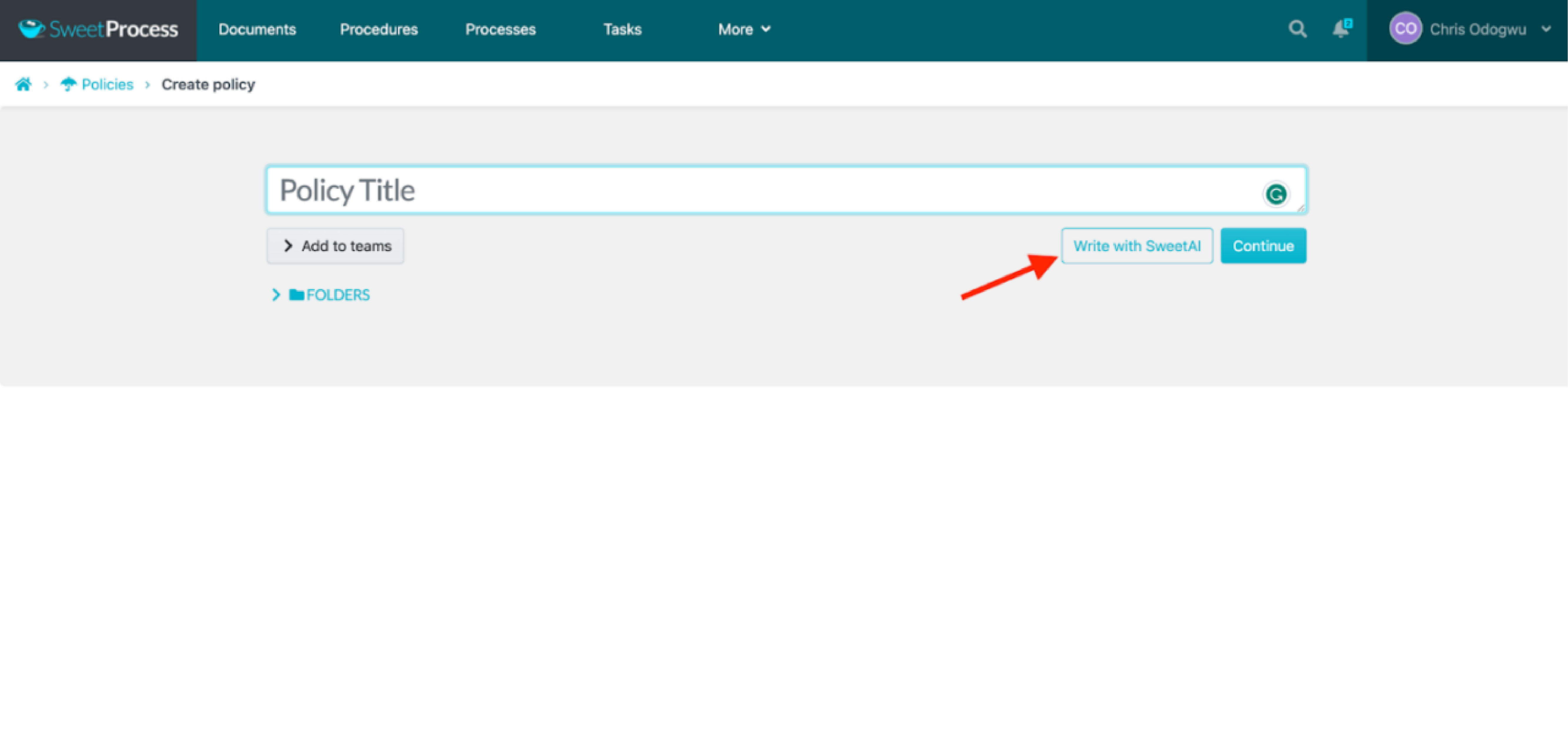 Enter the policy title and click on “Write with SweetAI.”