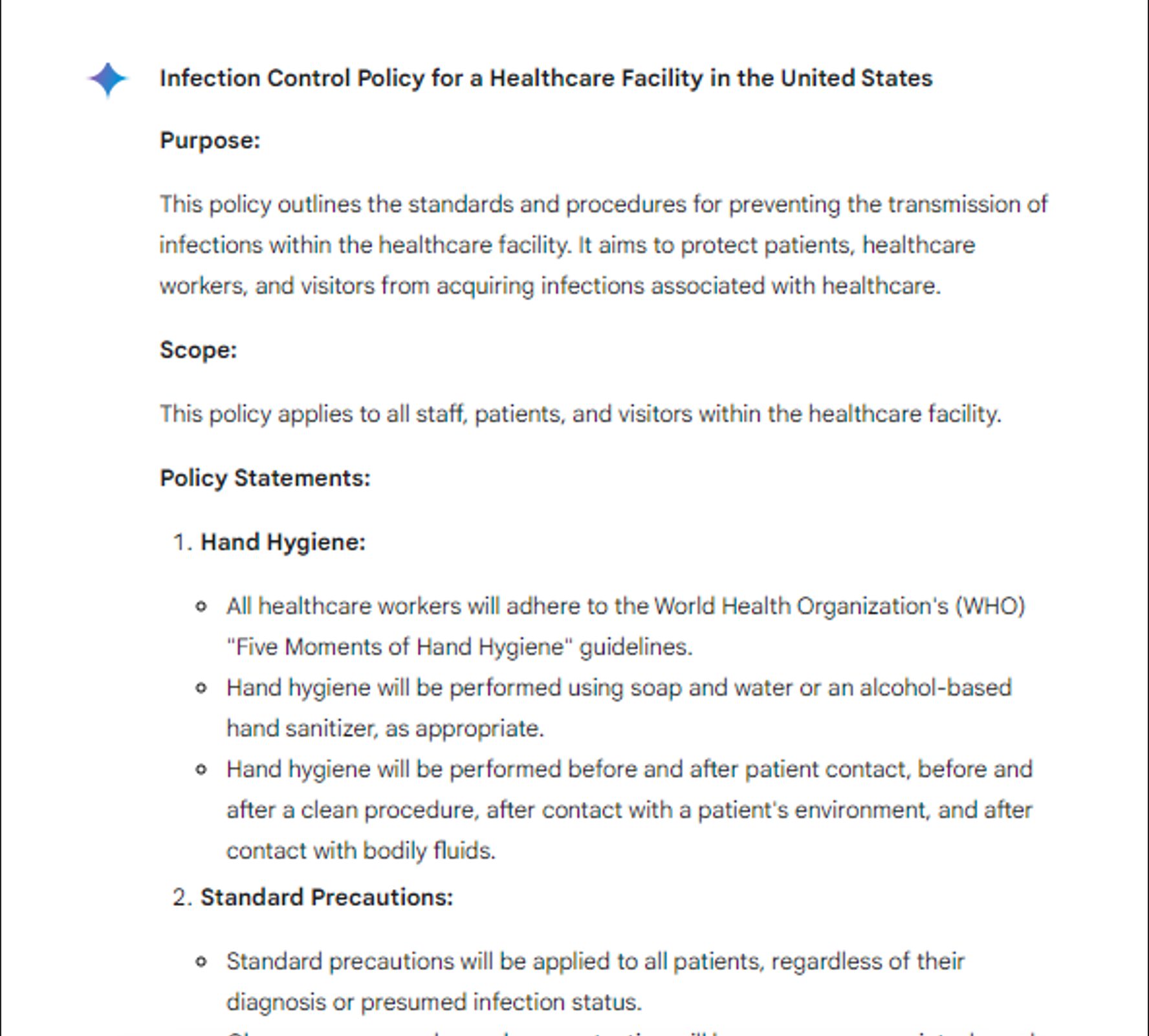 Infection Control Policy for a Healthcare Facility in the United States