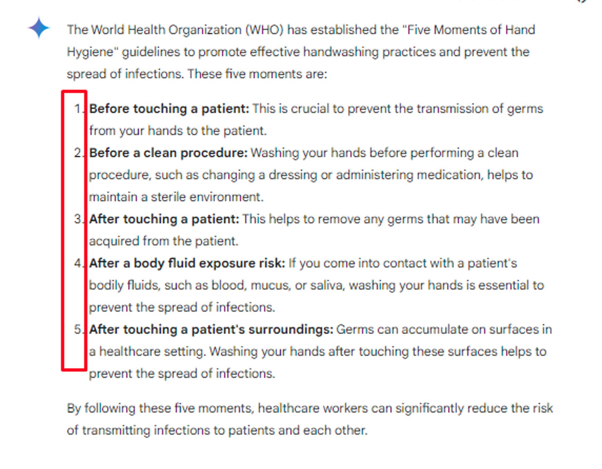 Please explain the World Health Organization's (WHO) ‘Five Moments of Hand Hygiene’ guidelines in clearer terms.