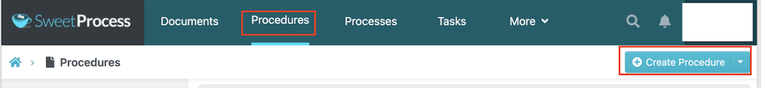 Once on the “Procedure” tab, locate the "Create Procedure" button at the top-right corner.