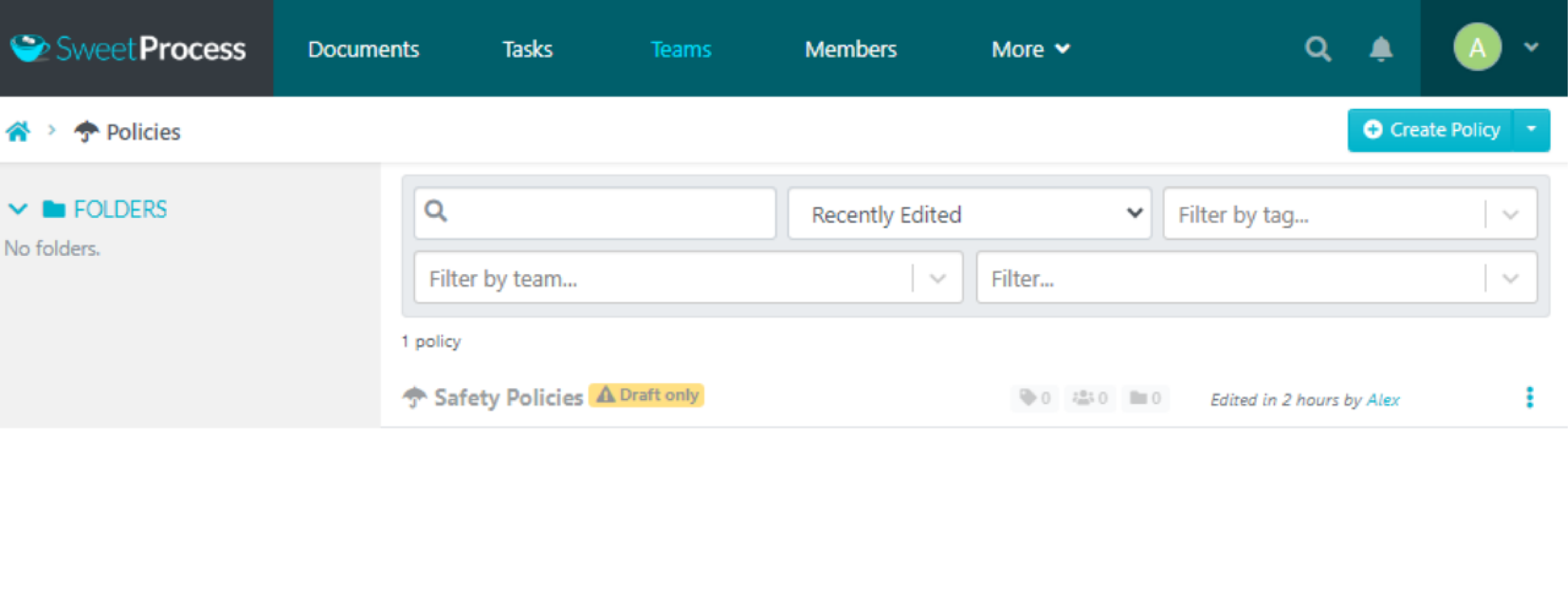 Select "Policies" and click on "Create Policy."