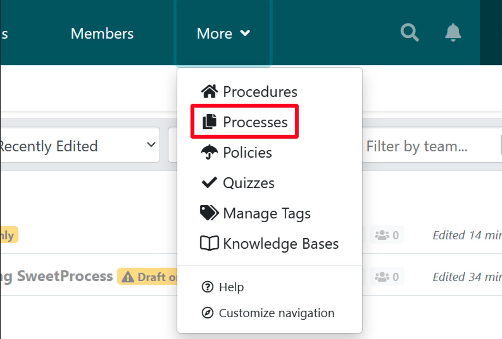 Navigate to the “Process” section