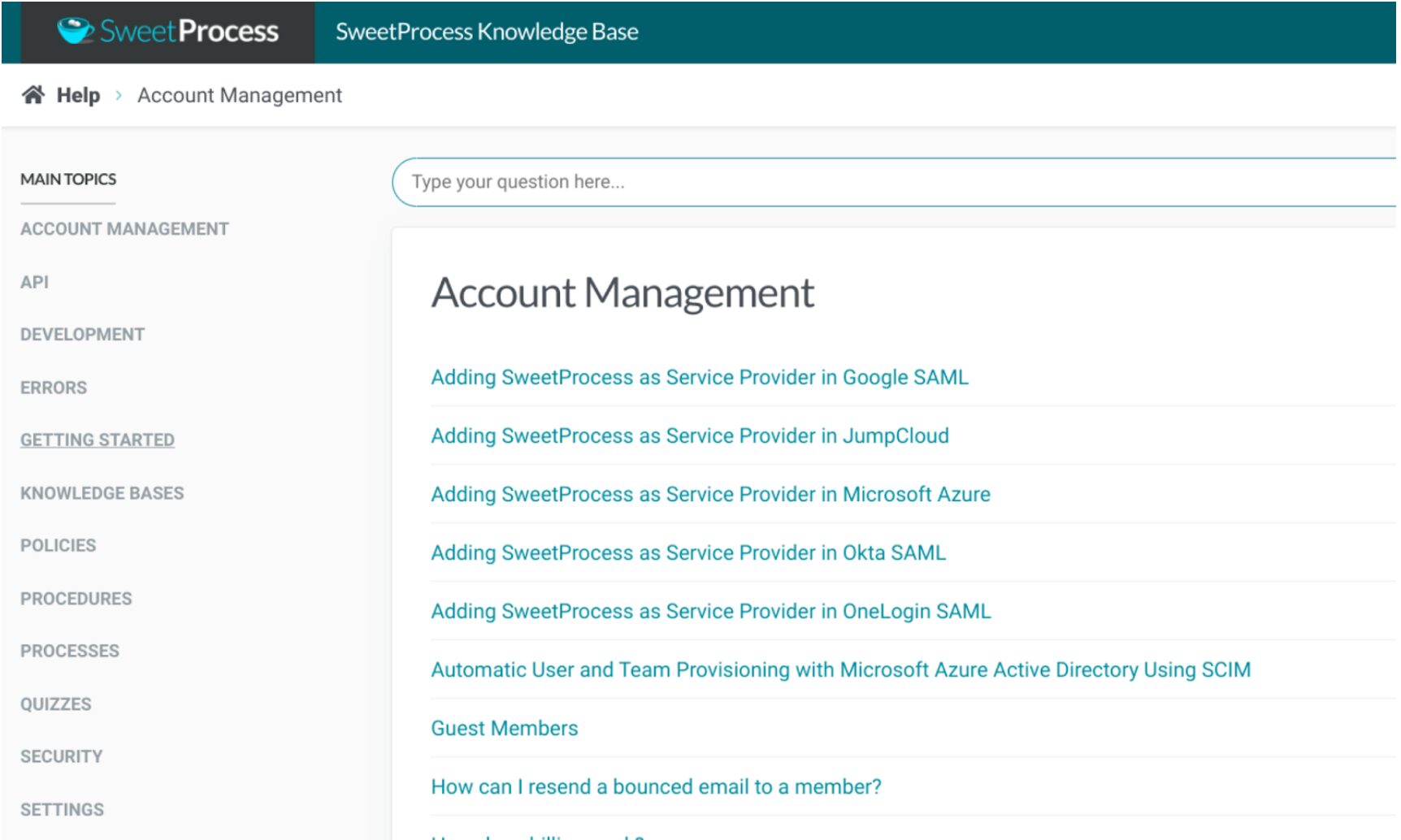 SweetProcess Knowledge Base Account Management