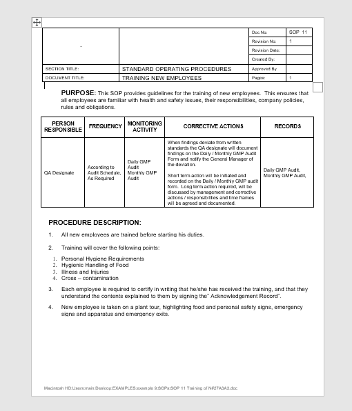 7) Training SOP Template  