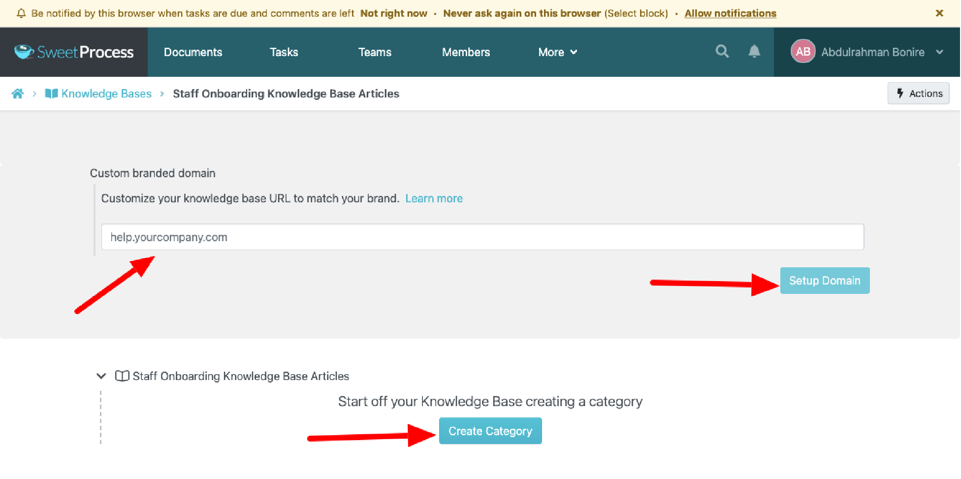 customize your knowledge base URL to match your brand and categorize your knowledge base