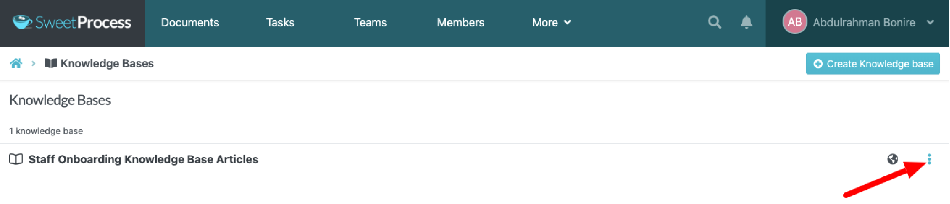 click on the three dots to the far right of your knowledge base