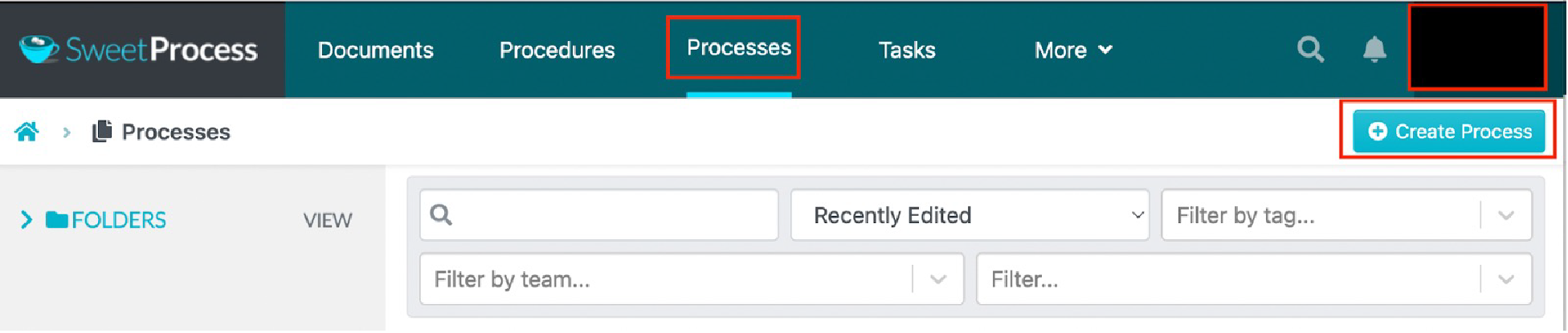 Click on the "Processes" tab, then "Create Process"