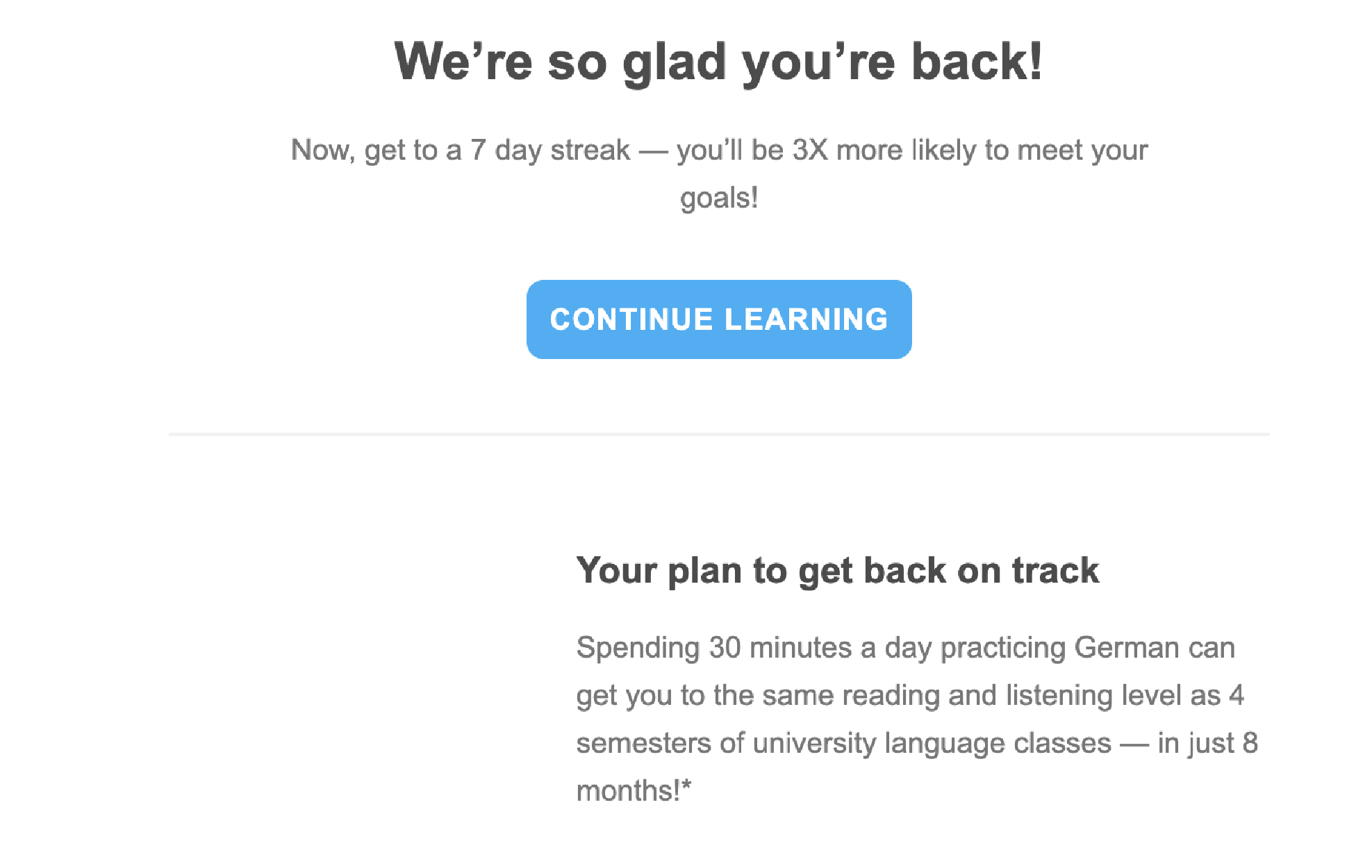 Emails to remind users to keep learning