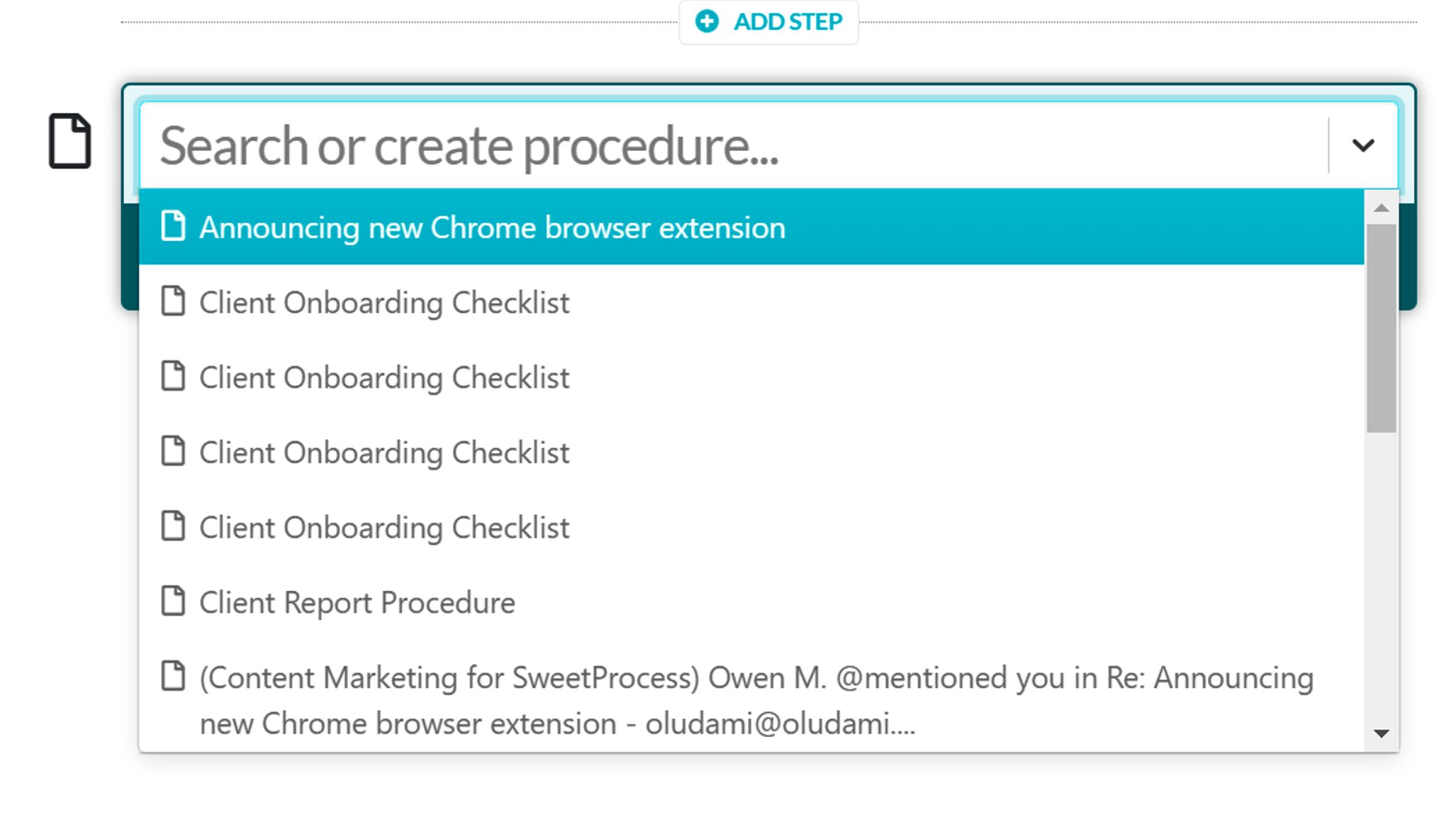 8. If you choose “Procedure,” a box opens up where you can search for and select an existing procedure or create a new one if you don’t have a procedure.