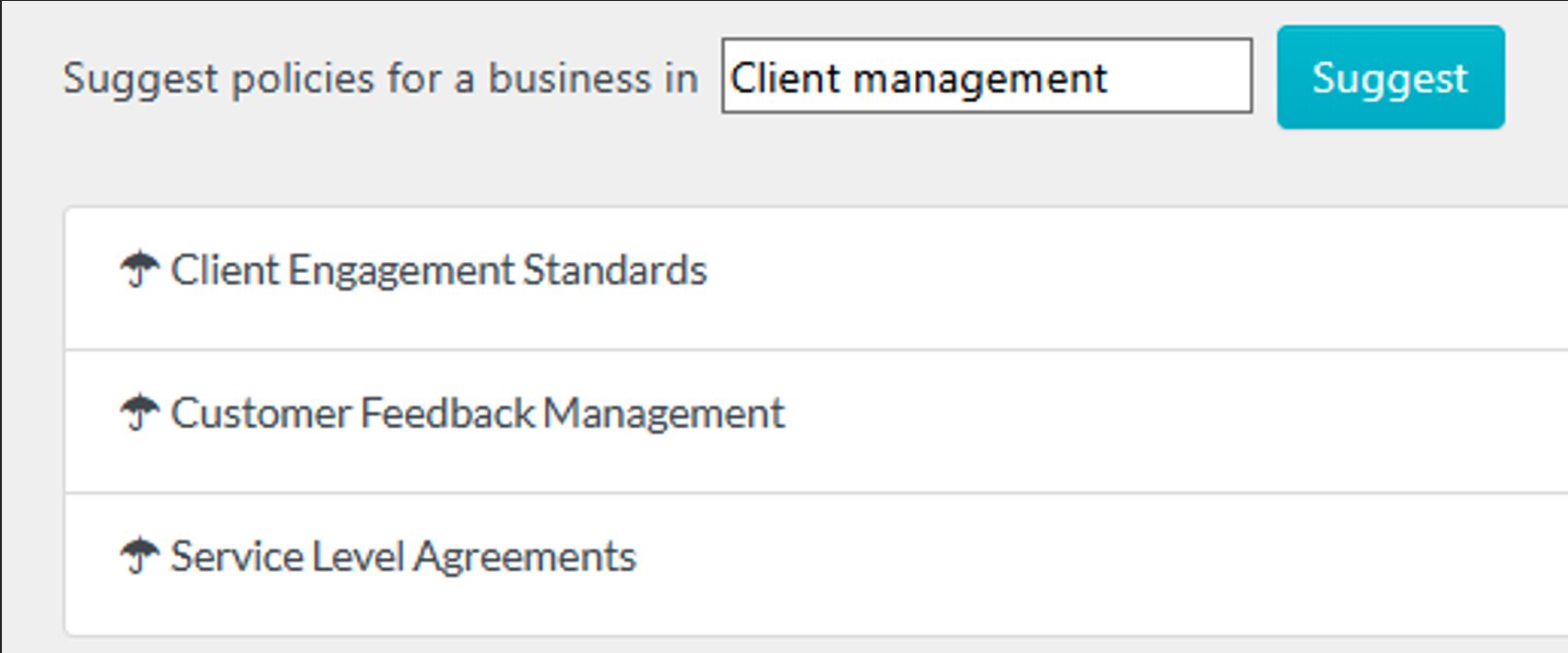 use the SweetAI suggestion tab to find suggested policy titles for your industry