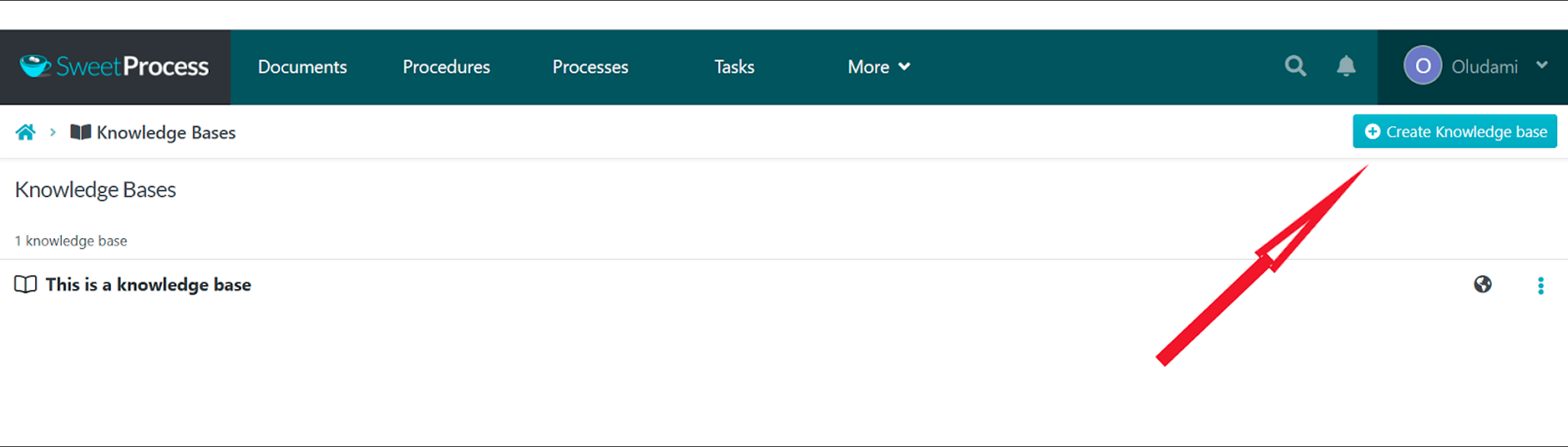 On the next page, click on “Create Knowledge Base” at the top-right corner of the page.
