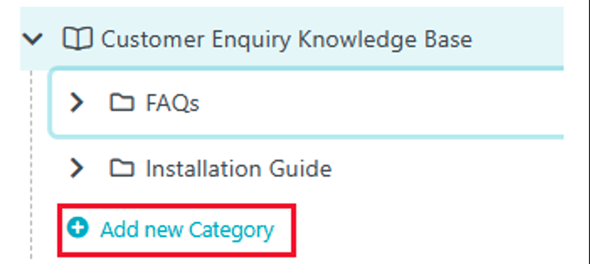 Then click on the plus icon to “Add new Category.” You can add as many categories as you want for your knowledge base.