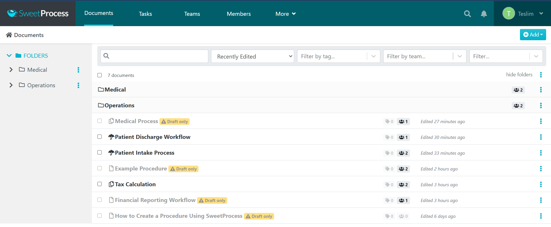 SweetProcess documentation interface