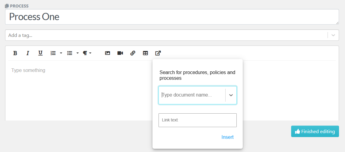 You can insert images, videos, links, and tables into any existing document