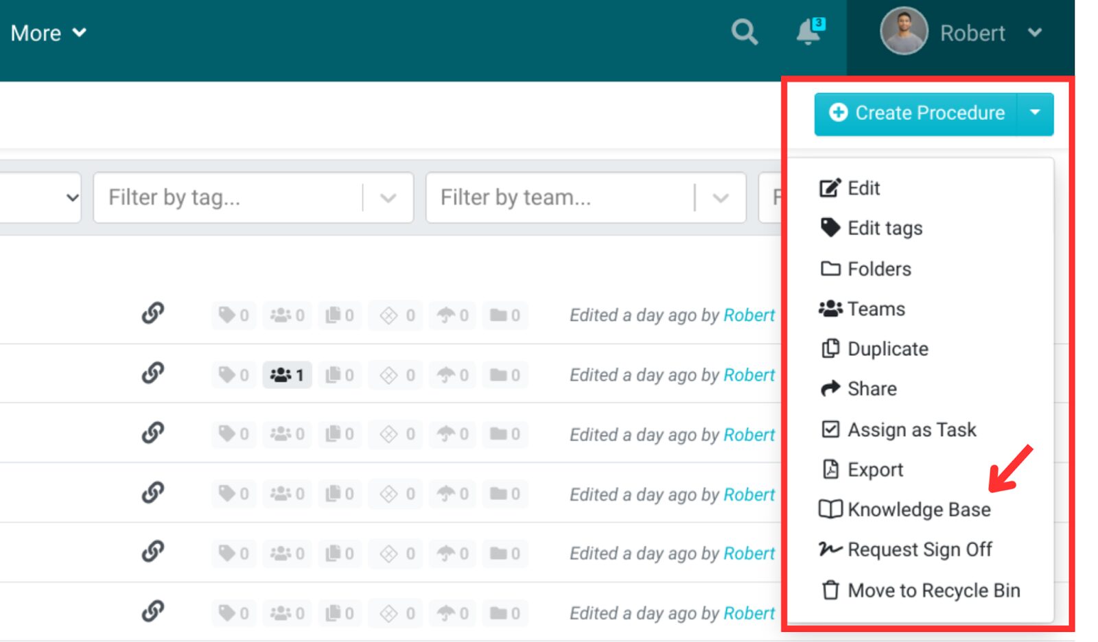 Select Procedure to Add to Knowledge Base