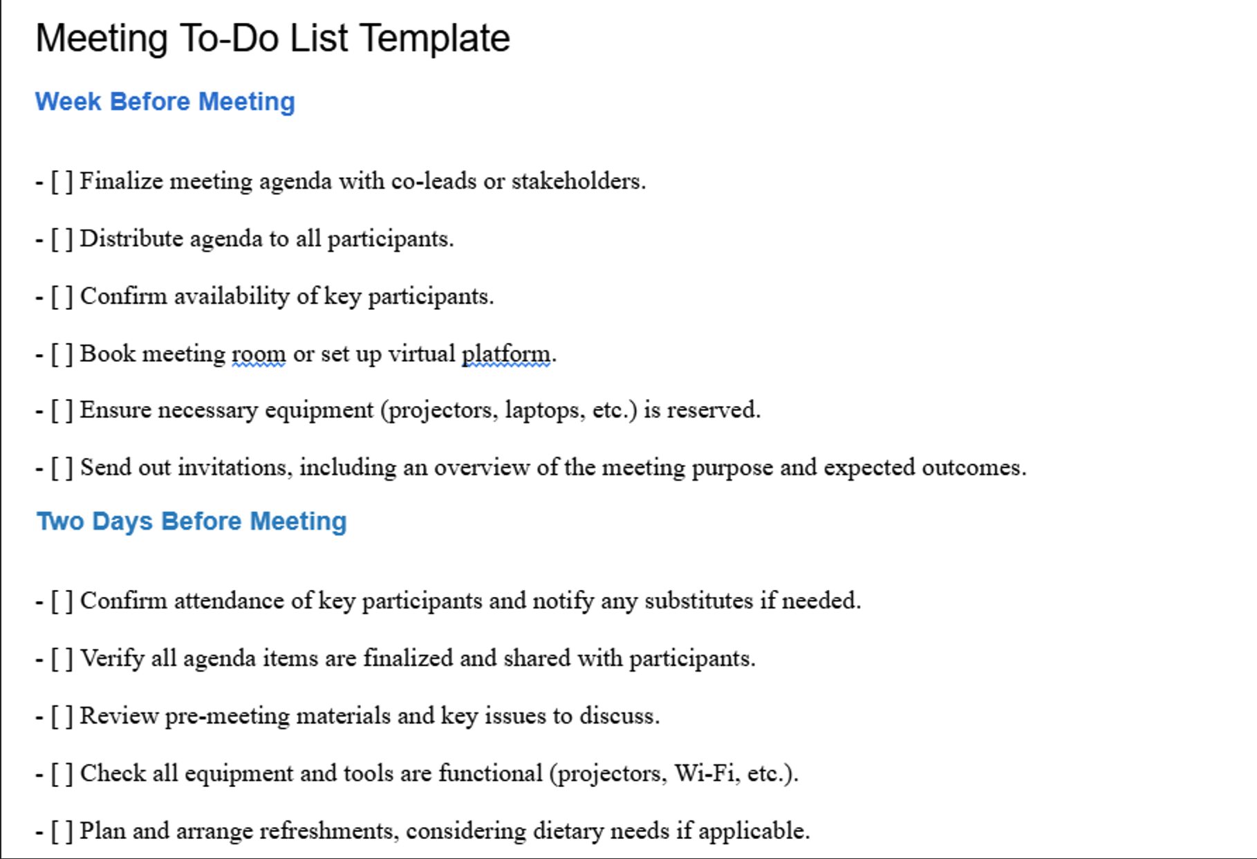 Meeting To-Do List Template