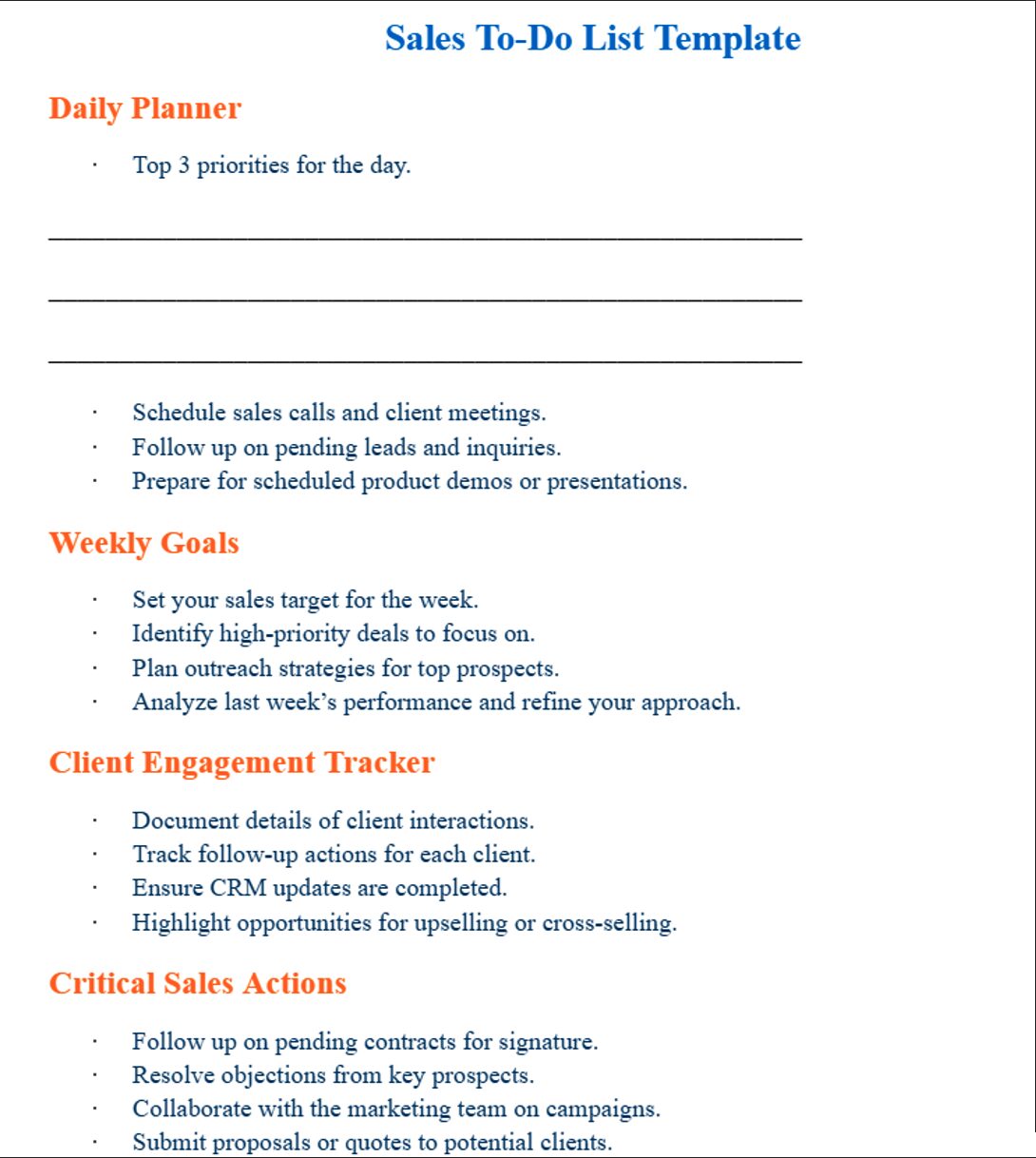 Sales To-Do List Template