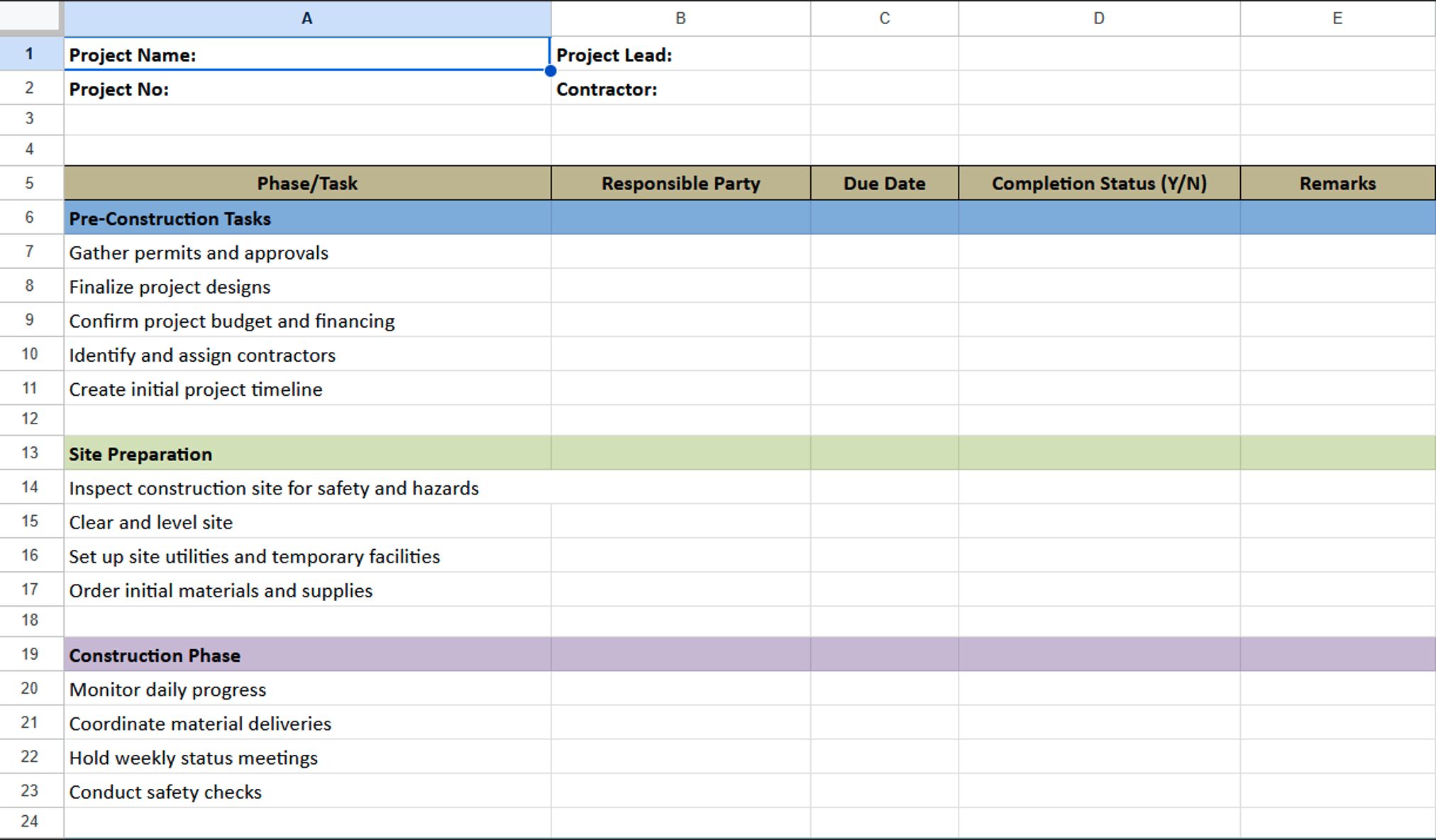 Construction To-Do List Template