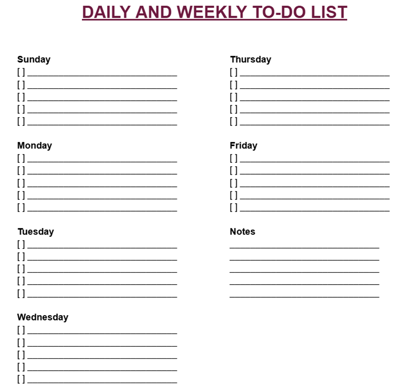 Daily and Weekly To-Do List Template