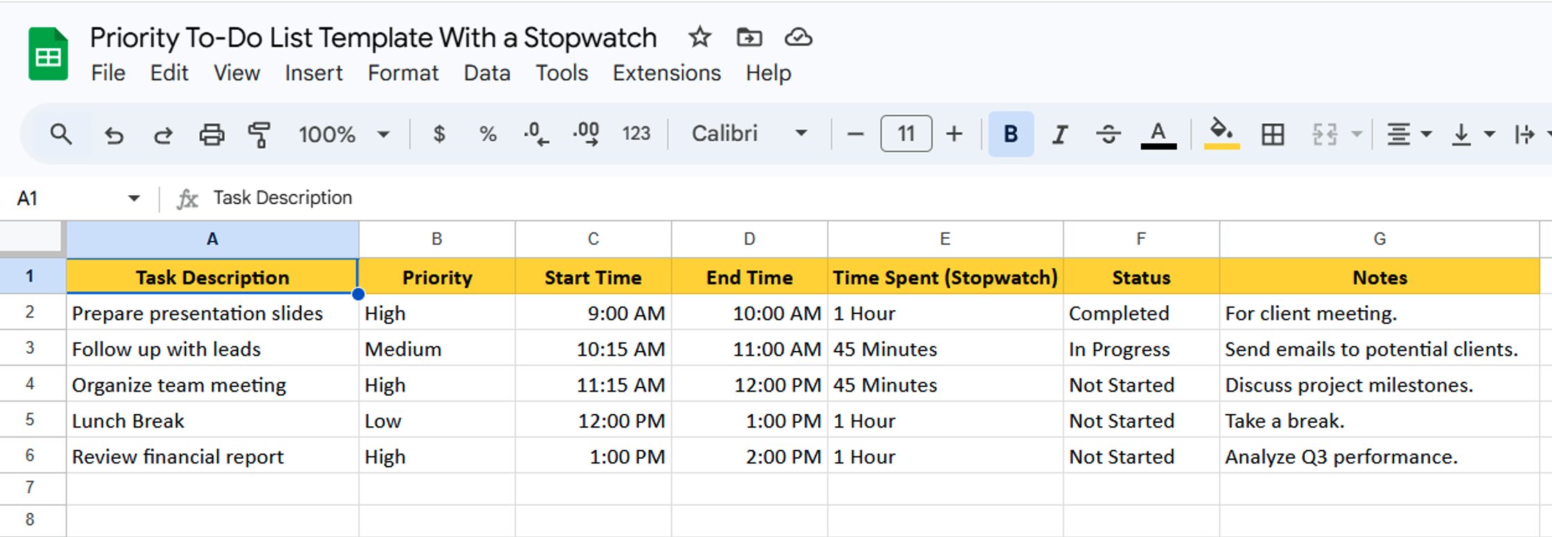 Priority To-Do List Template With a Stopwatch