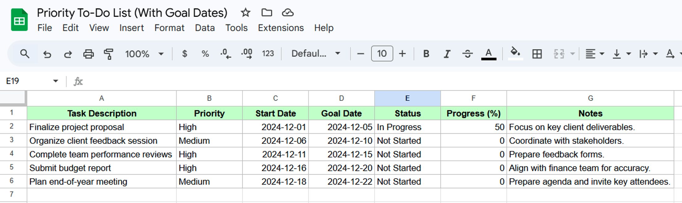 Priority To-Do List (With Goal Dates)