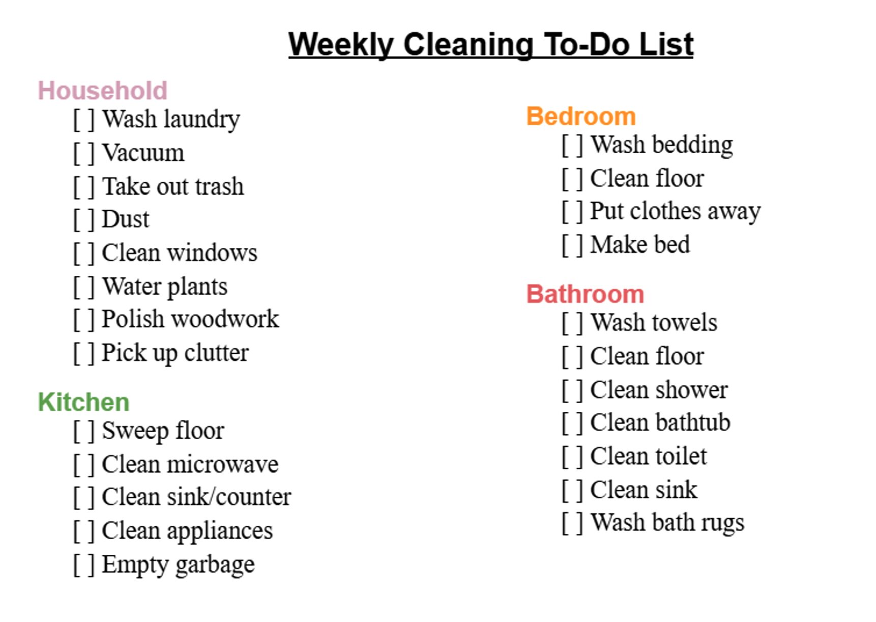 Weekly Cleaning To-Do List Template