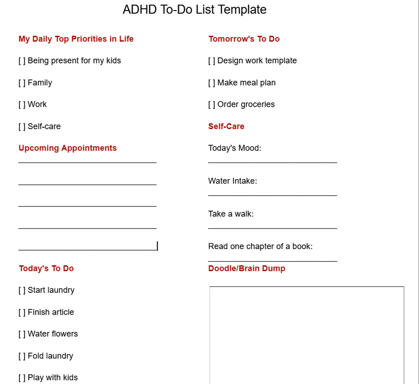 ADHD To-Do List Template