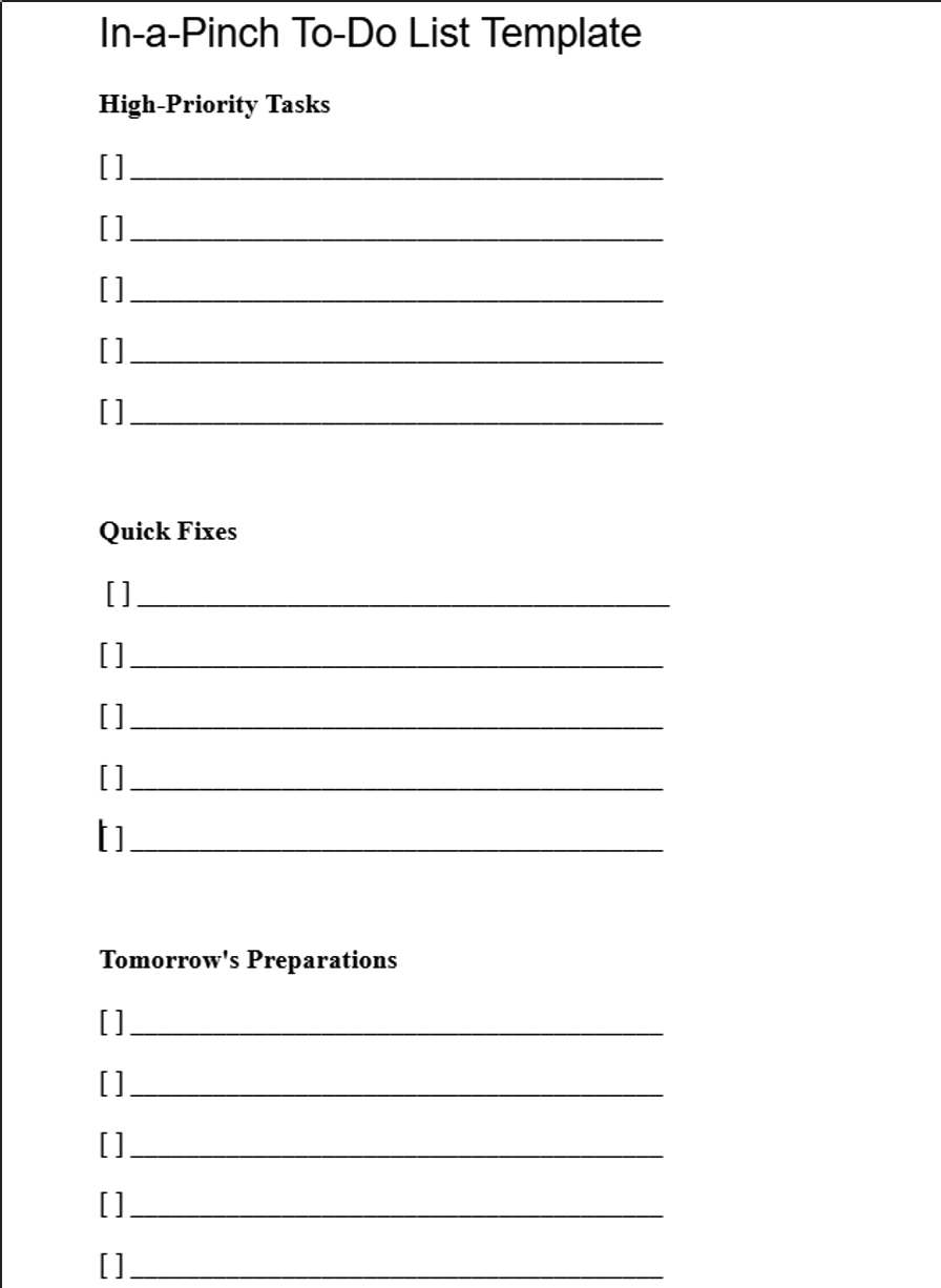 In-a-Pinch To-Do List Template