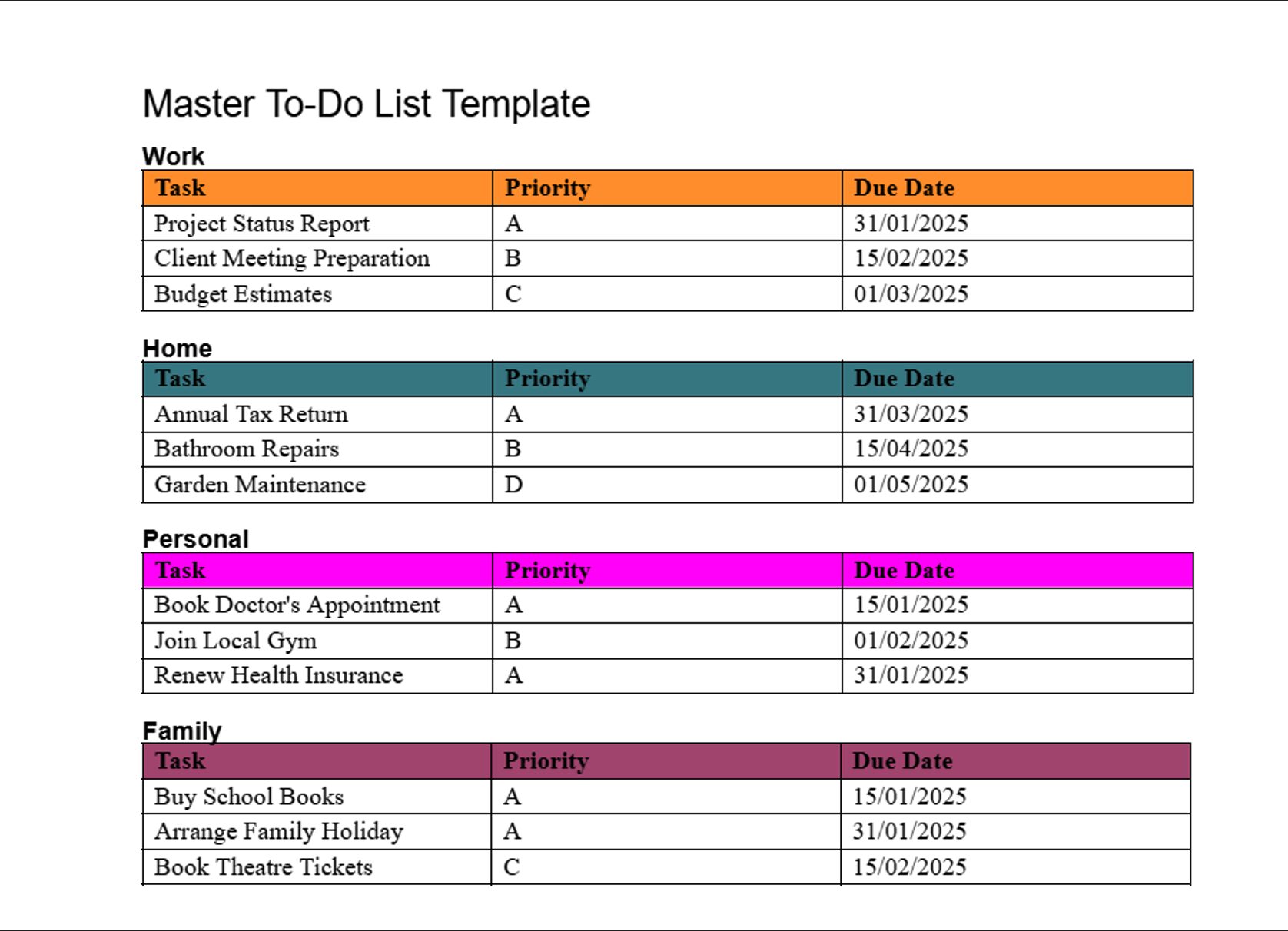 Master To-Do List Template