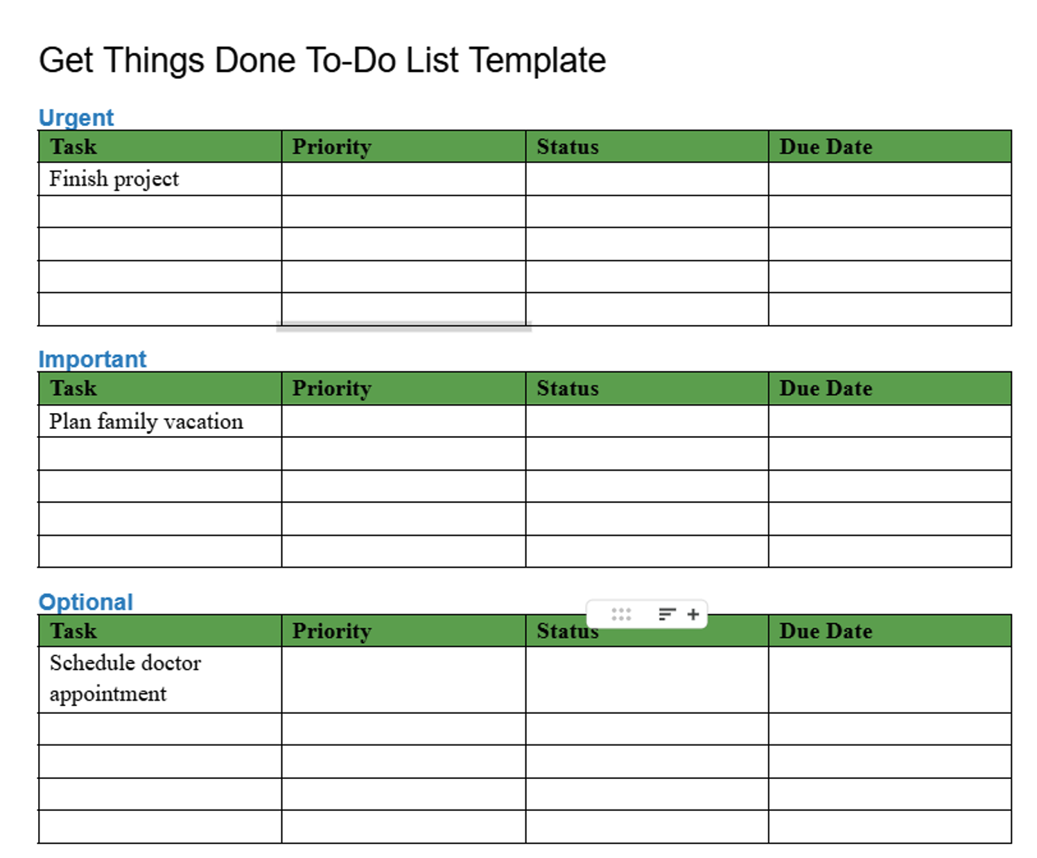 Get Things Done To-Do List Template sheet