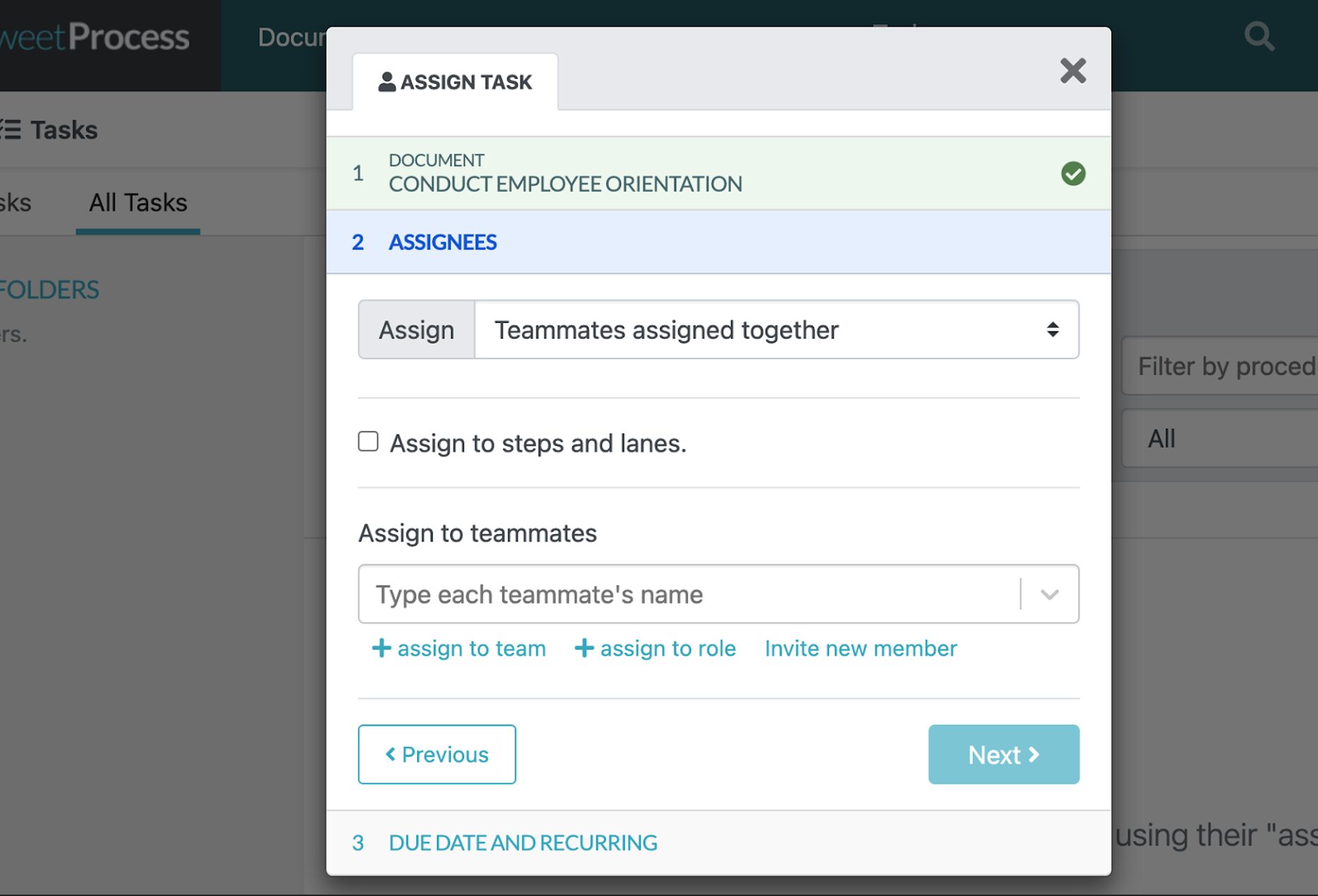 Click the “Assignees” section to pick the specific team members.