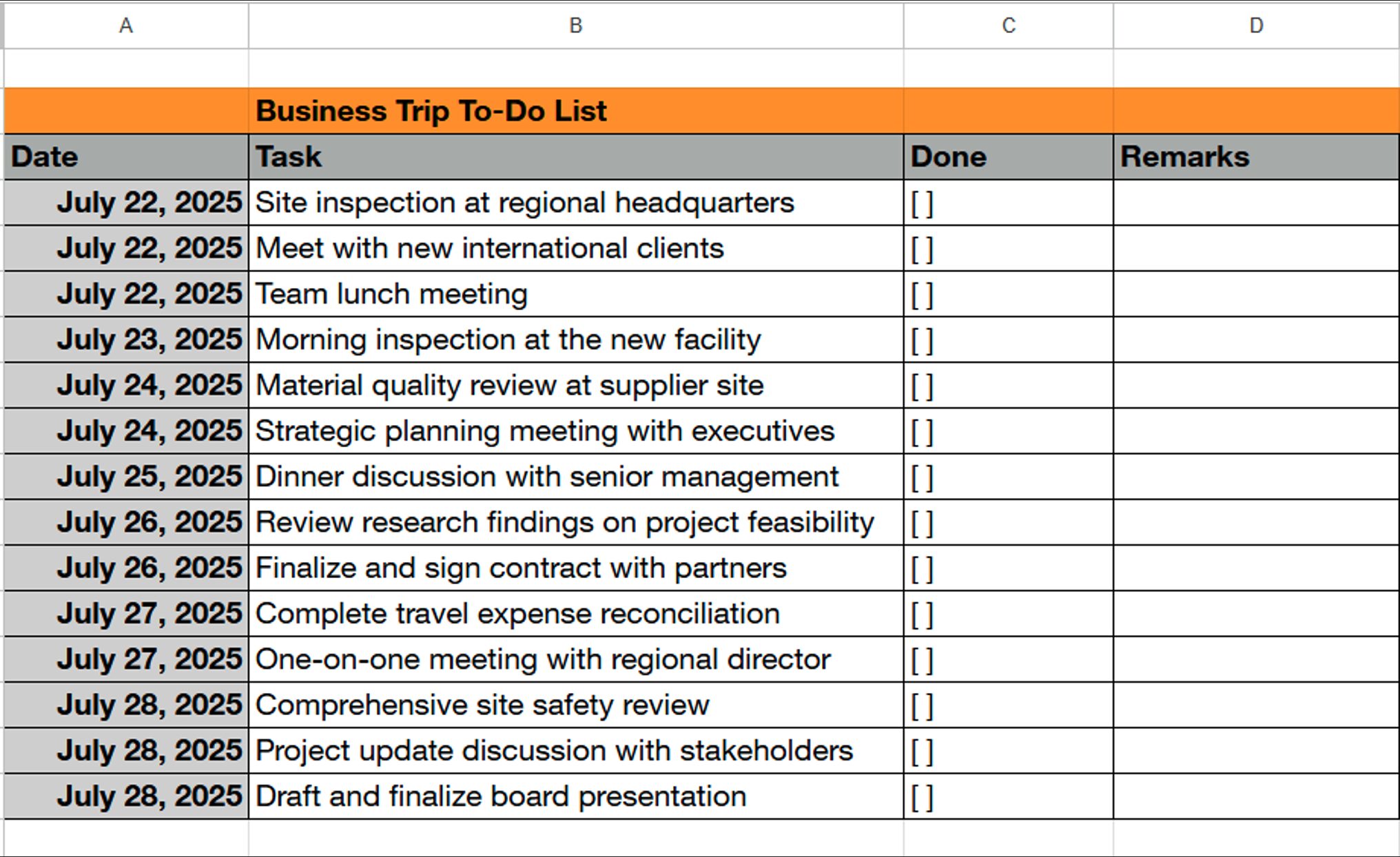 Business Trip To-Do List Template