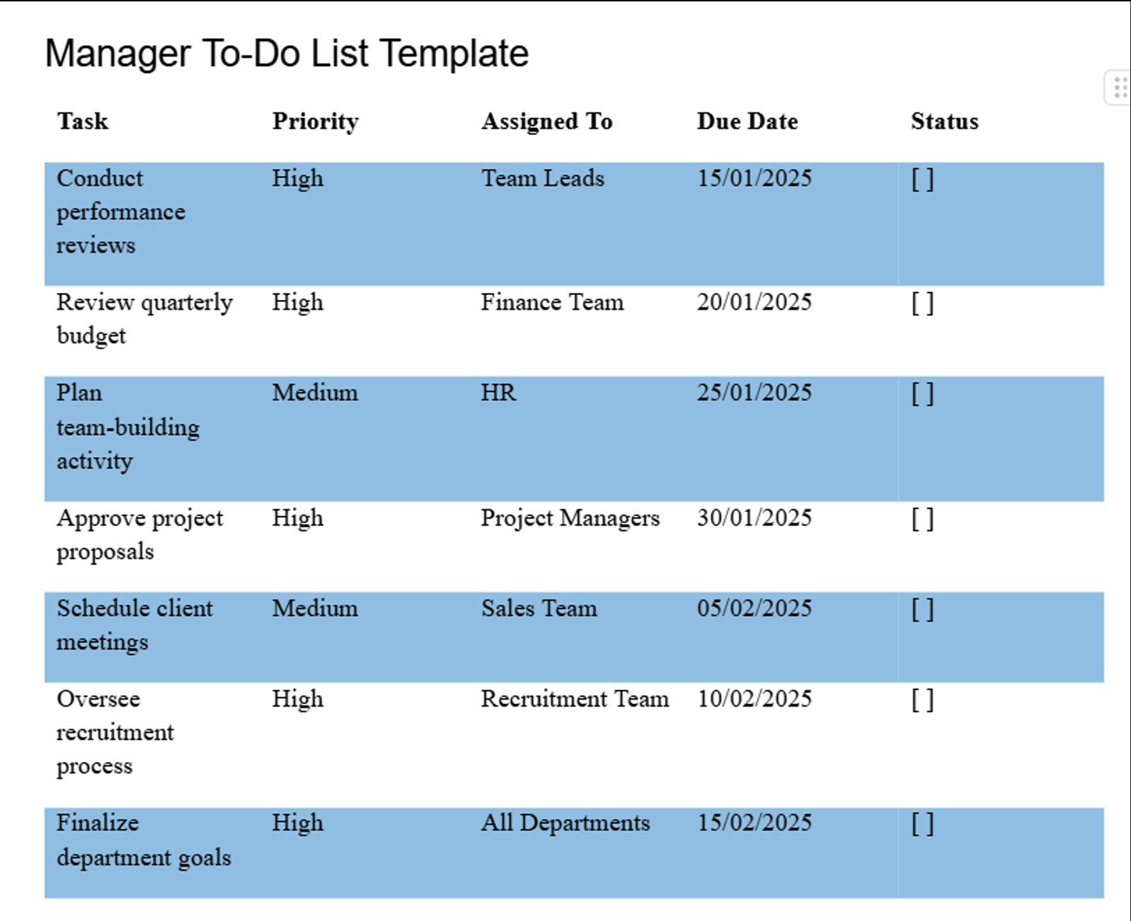 Manager To-Do List Template