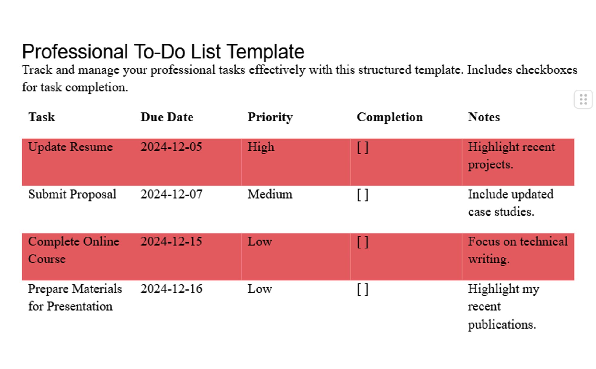 Professional To-Do List Template