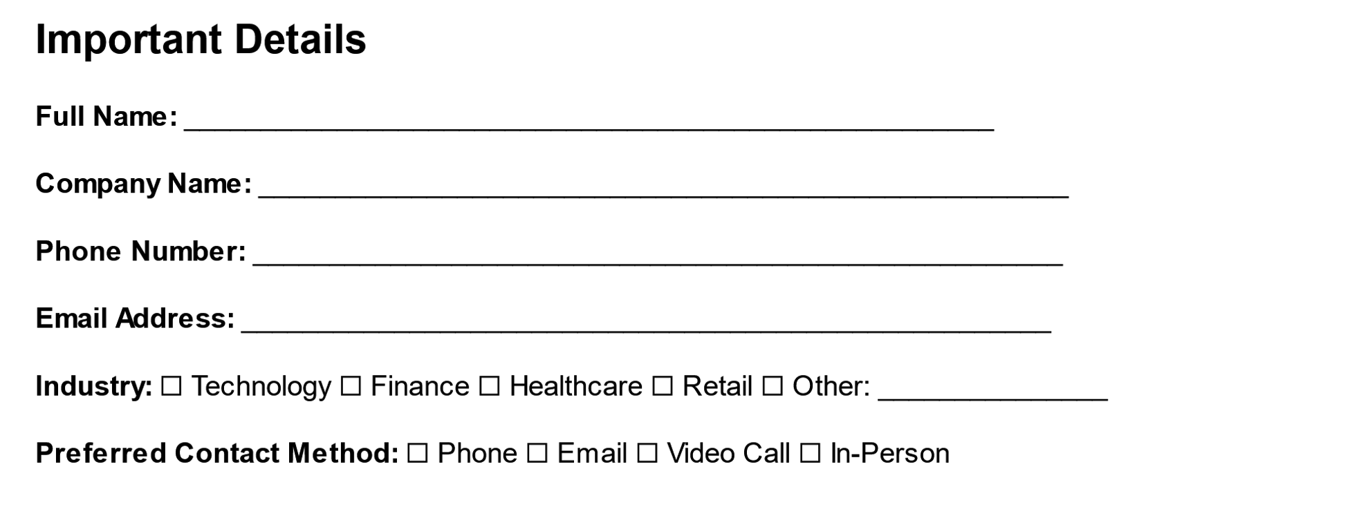 Consulting Client Intake Form Template