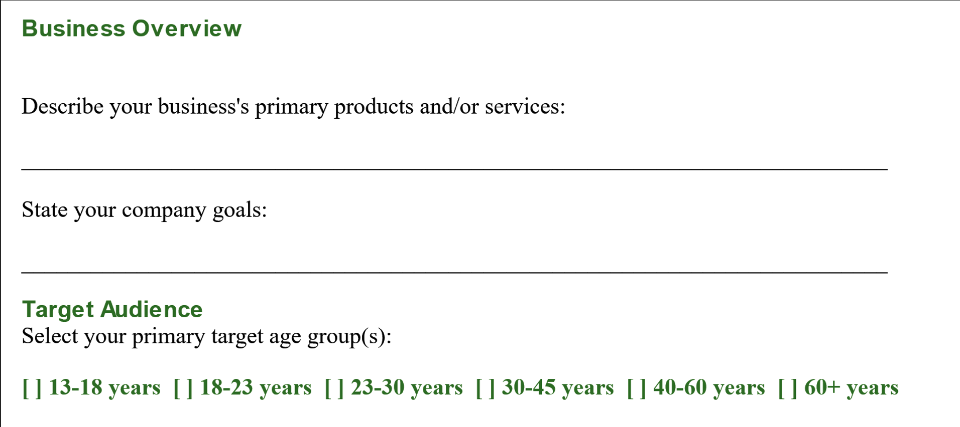 Marketing Client Intake Form Template