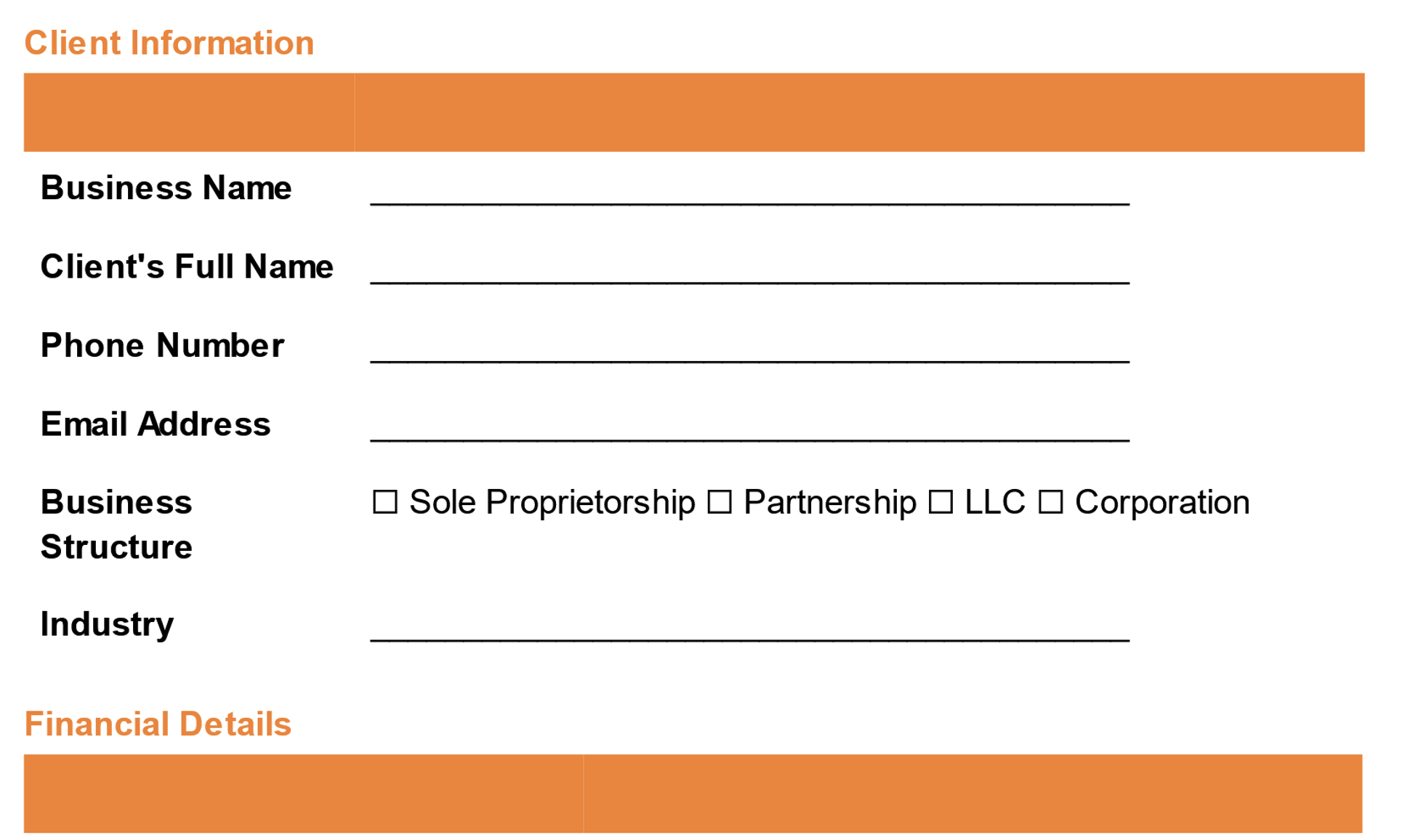 Accounting Client Intake Form Template